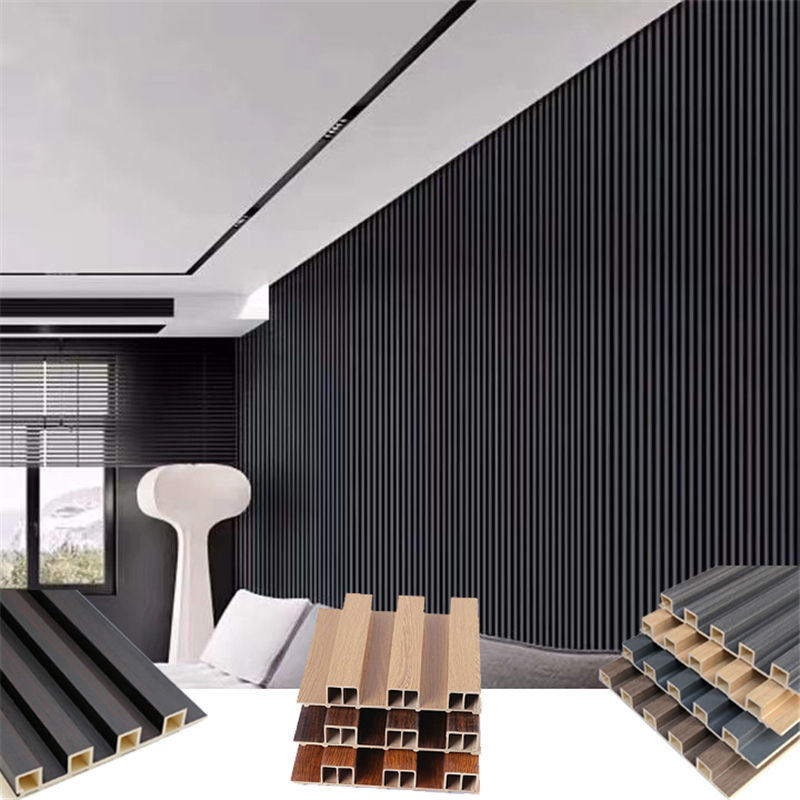 Interieur Decor Hout Plastic Composite bekleding Fluted 3d Wand Board WPC PVC Interieur Wandpaneel