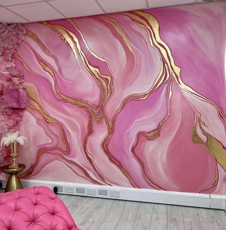 Romantische decoratieve PVC marmeren plaat Roze bloem UV marmeren wandpaneel Voor slaapkamerversiering