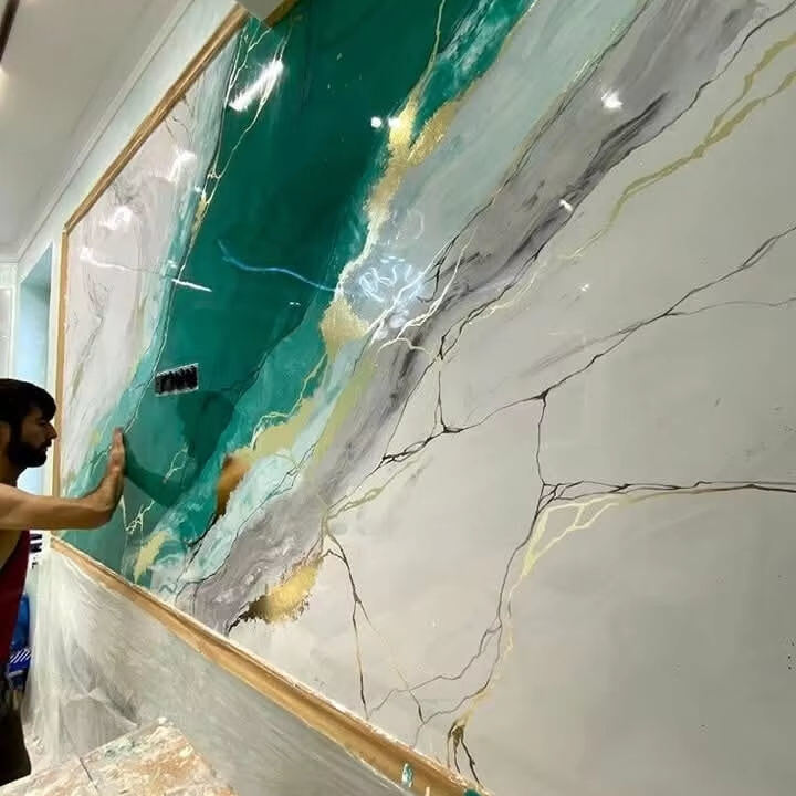 Romantische decoratieve PVC marmeren plaat Roze bloem UV marmeren wandpaneel Voor slaapkamerversiering